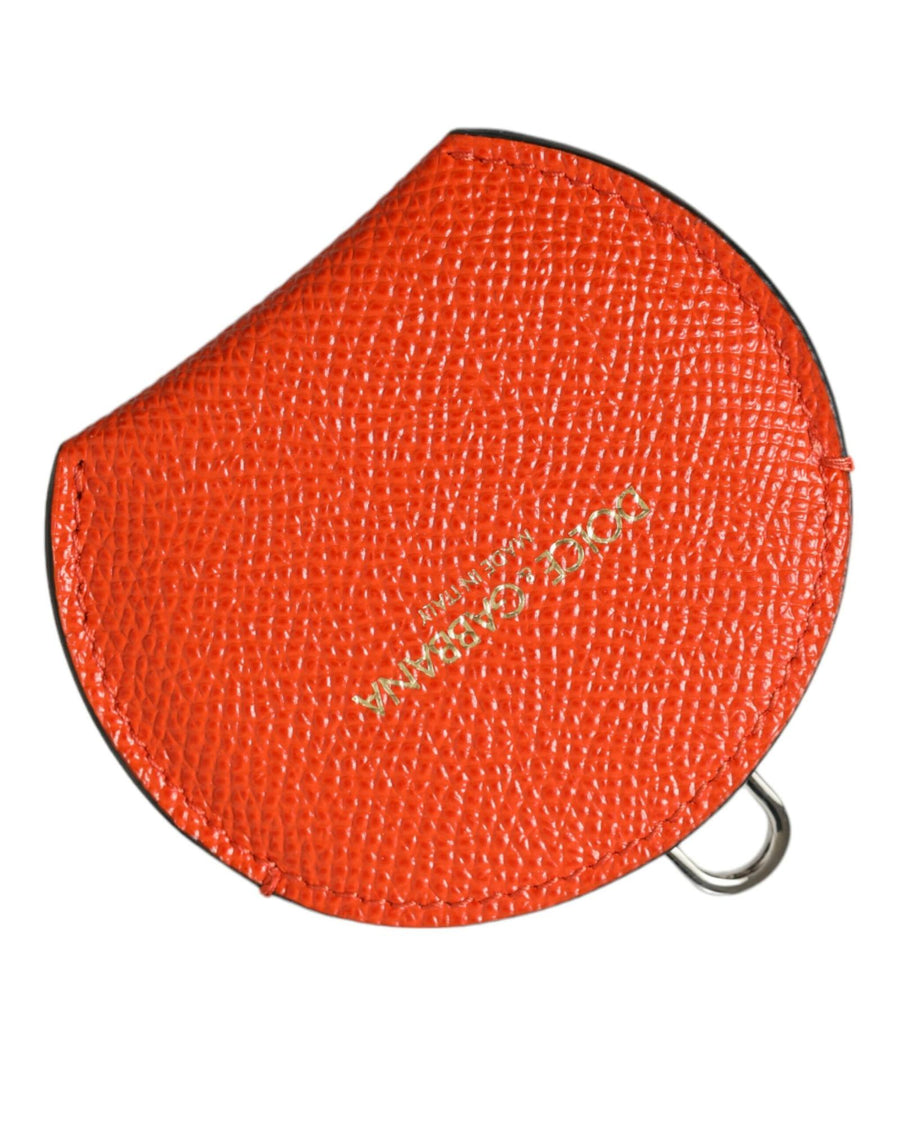 Dolce & Gabbana Women's Orange Calfskin Leather Round Logo Hand Mirror Holder - One Size