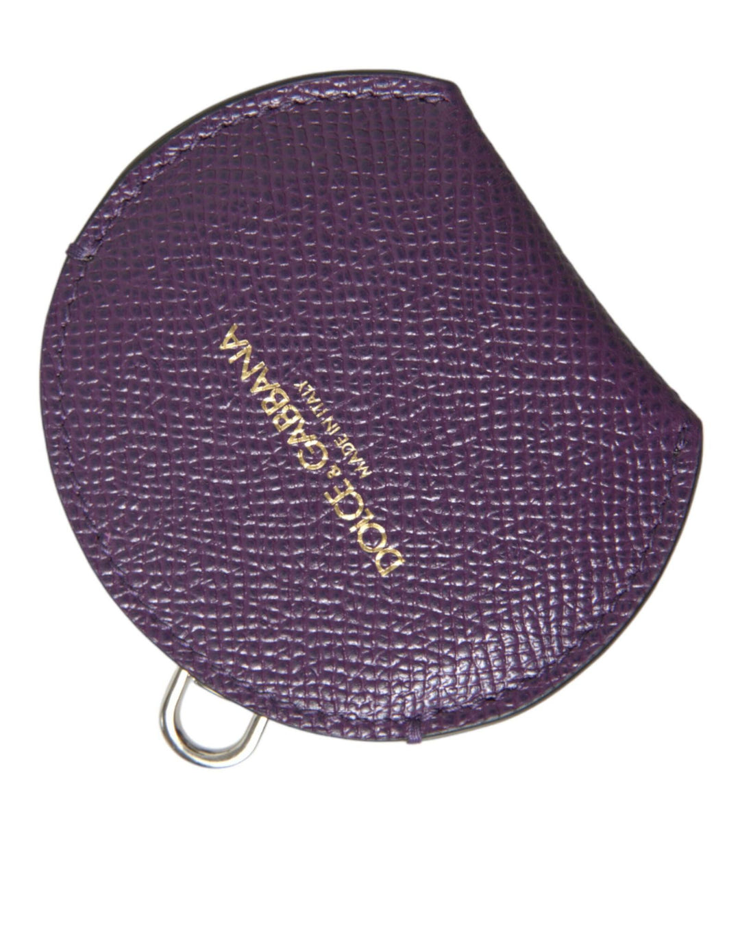 Dolce & Gabbana Women's Purple Calfskin Leather Round Logo Hand Mirror Holder - One Size
