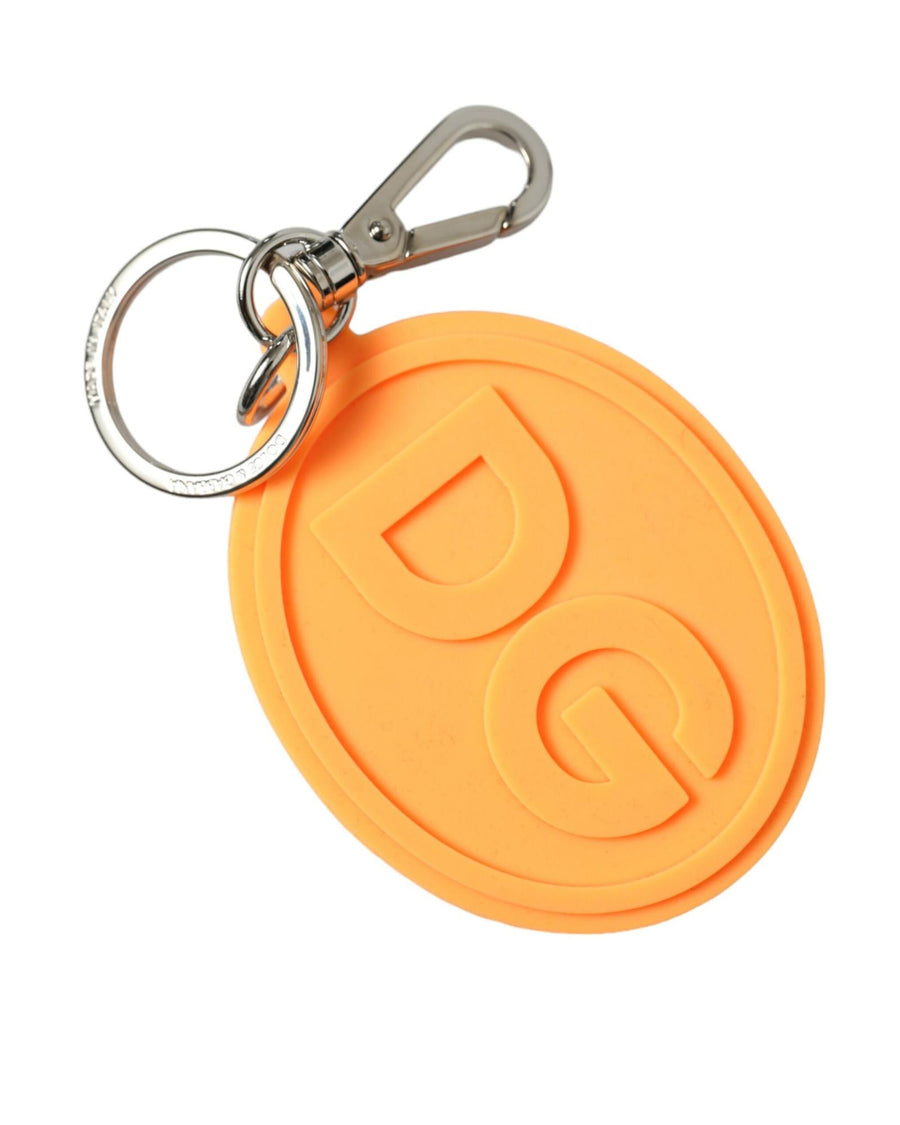 Dolce & Gabbana Women's Orange Rubber DG Logo Silver Brass Metal Keyring Keychain - One Size