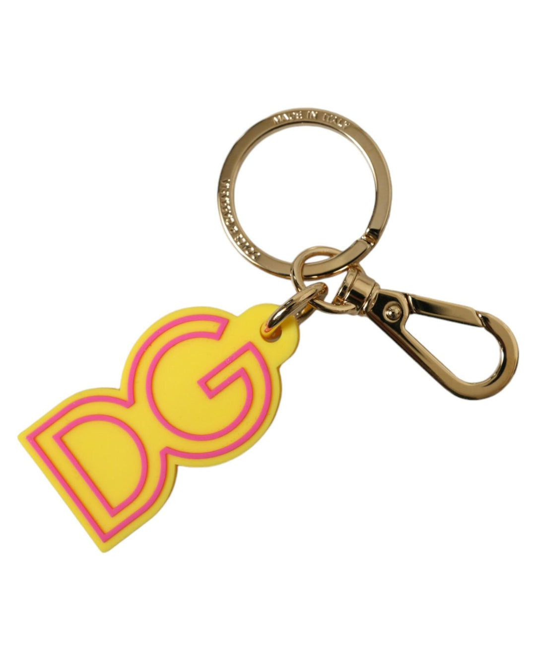 Dolce & Gabbana Women's Yellow Rubber Gold Tone Metal DG Logo Keyring Keychain - One Size
