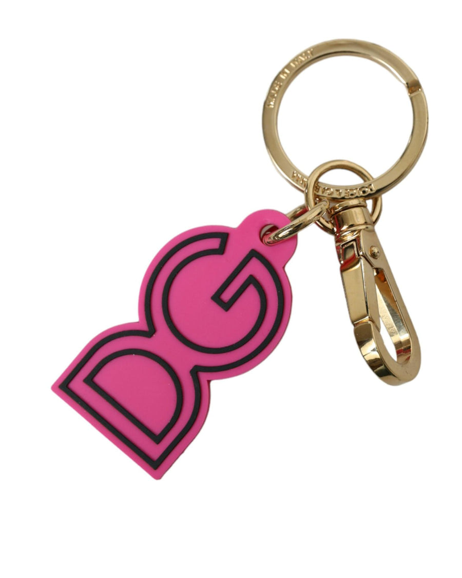 Dolce & Gabbana Women's Pink Rubber Gold Tone Metal DG Logo Keyring Keychain - One Size