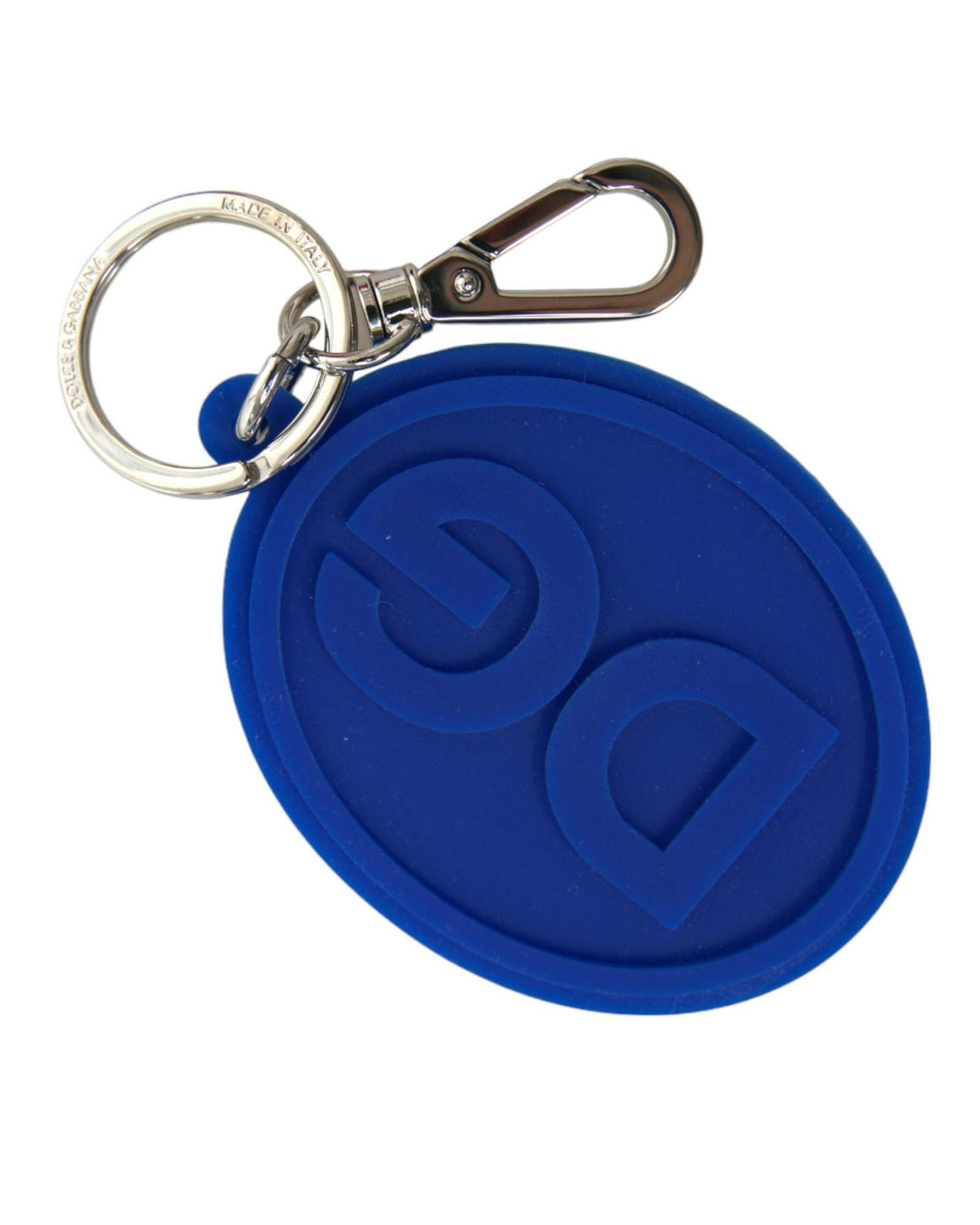Dolce & Gabbana Women's Blue Rubber DG Logo Silver Brass Metal Keyring Keychain - One Size
