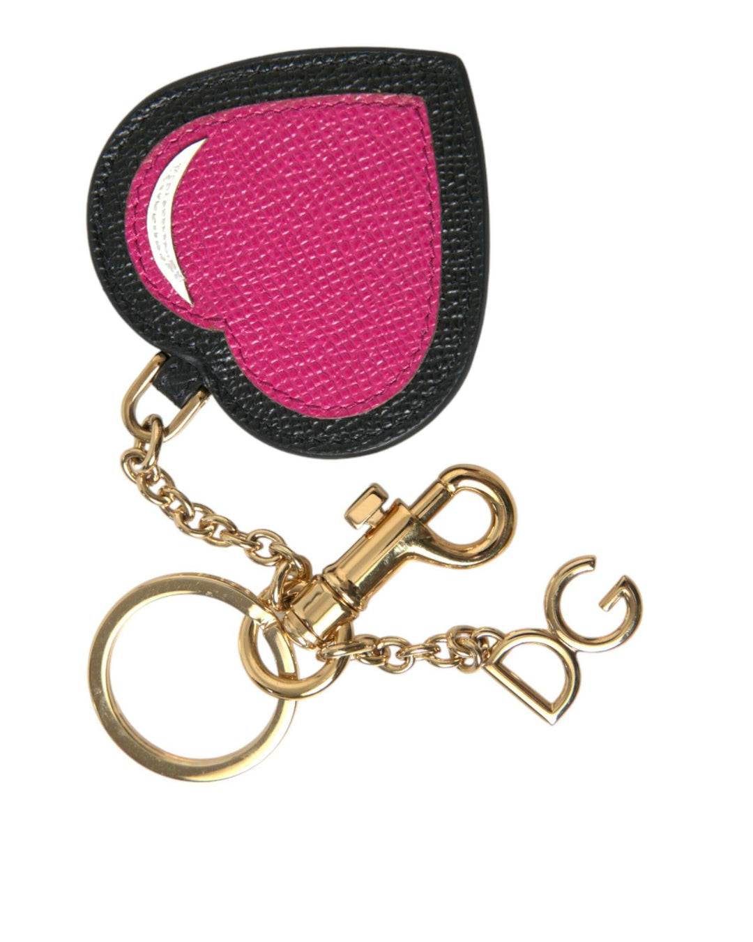 Dolce & Gabbana Women's Pink Black Heart Leather Gold Tone Brass Keyring Keychain - One Size
