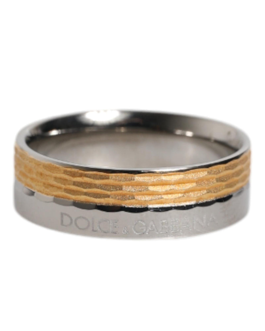 Dolce & Gabbana Men's Gold Silver Tone Real Brass DG Logo Ring - 56 EU
