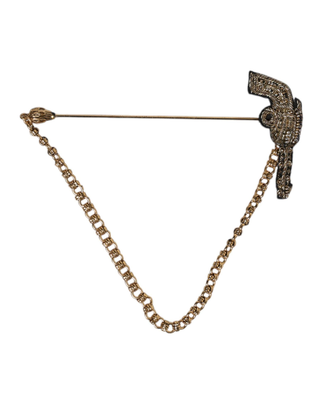 Dolce & Gabbana Men's Black Gold Brass Copper Revolver Brooch Lapel Pin - One Size