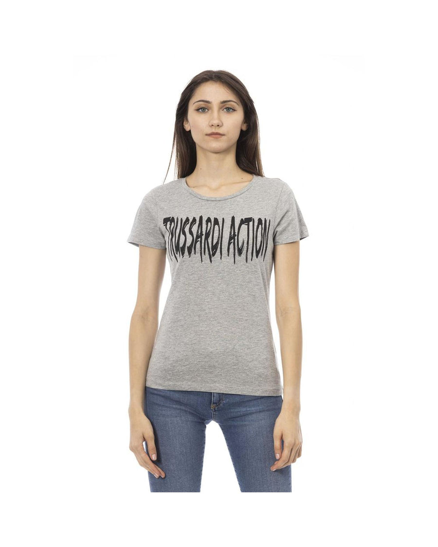 Trussardi Action Women's Elegant Gray Cotton-Blend Tee with Chic Print - S