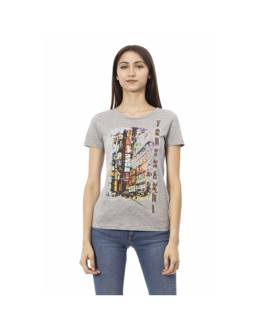 Trussardi Action Women's Chic Gray Cotton Blend Tee with Unique Print - M