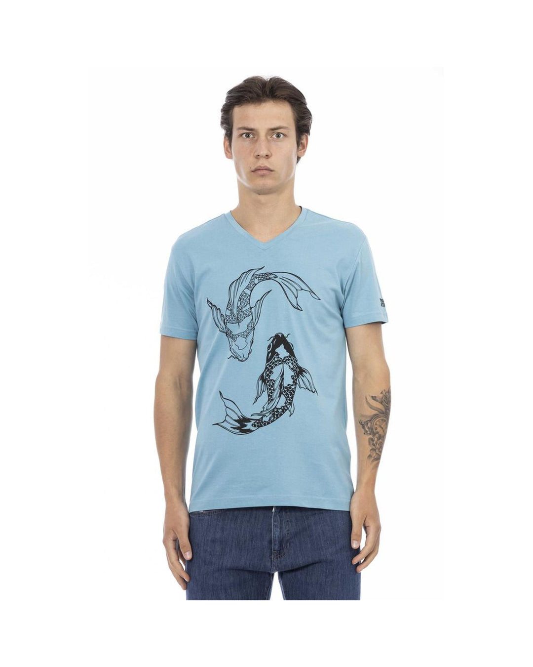 Trussardi Action Men's V-Neck Cotton Blend Tee with Stylish Print - L