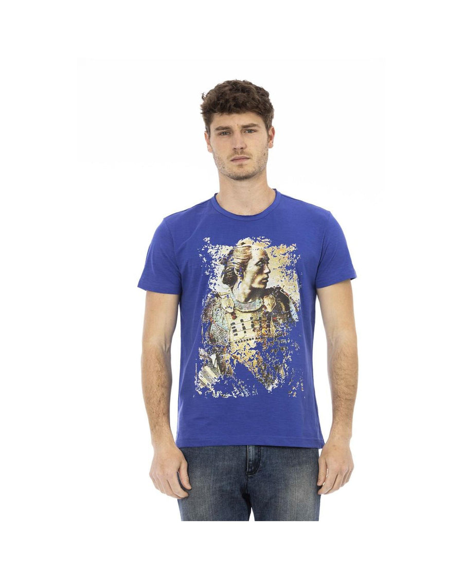 Trussardi Action Men's Sleek Blue Cotton Tee with Unique Front Print - L