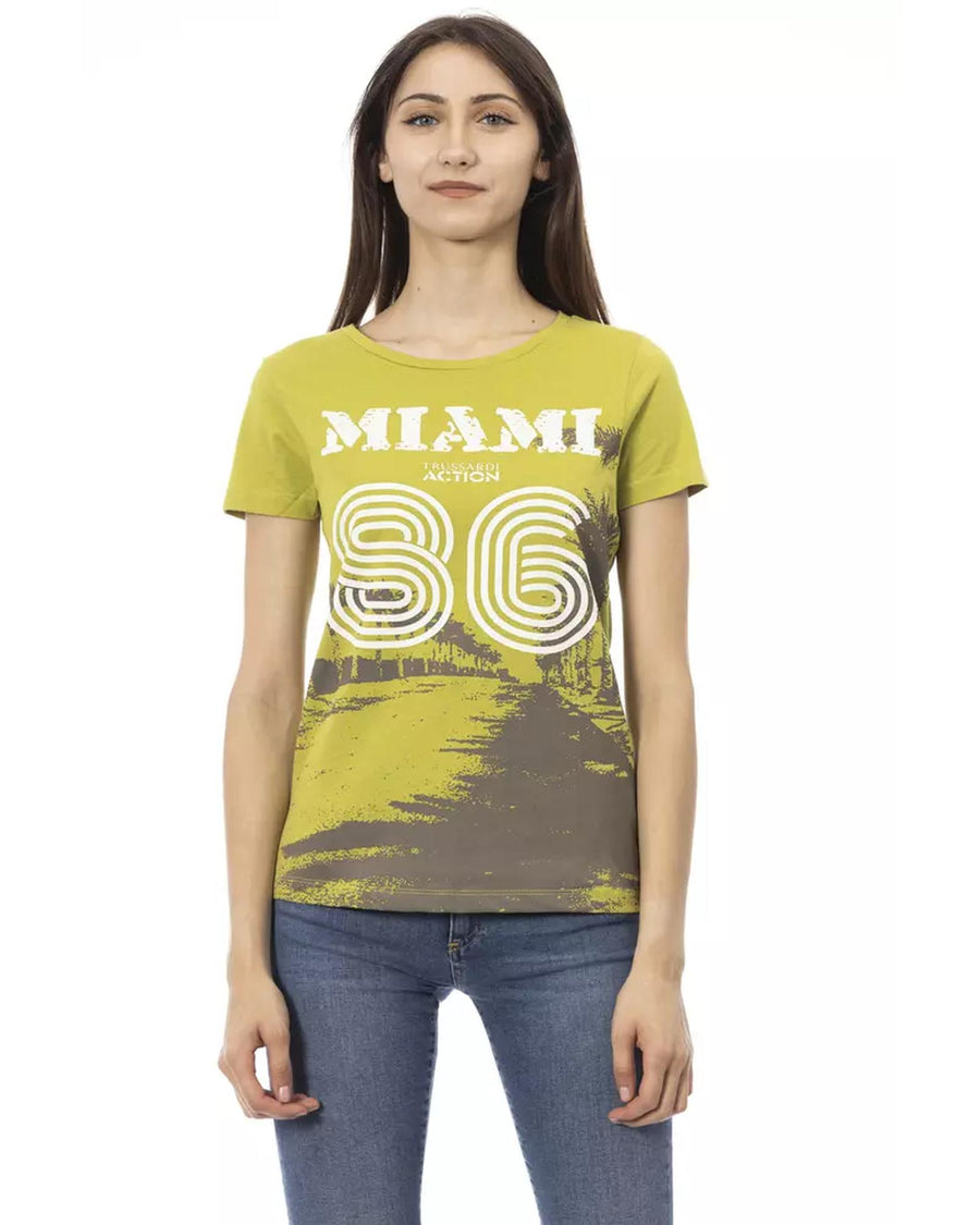 Short Sleeve T-shirt with Round Neck and Front Print L Women