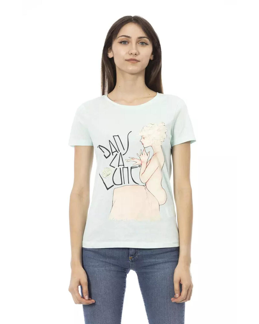 Short Sleeve Round Neck T-shirt with Front Print M Women