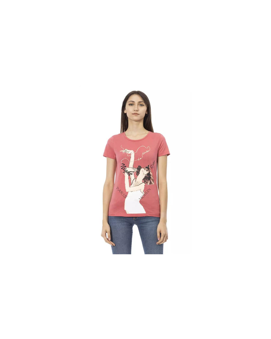 Short Sleeve T-shirt with Round Neck and Front Print. M Women