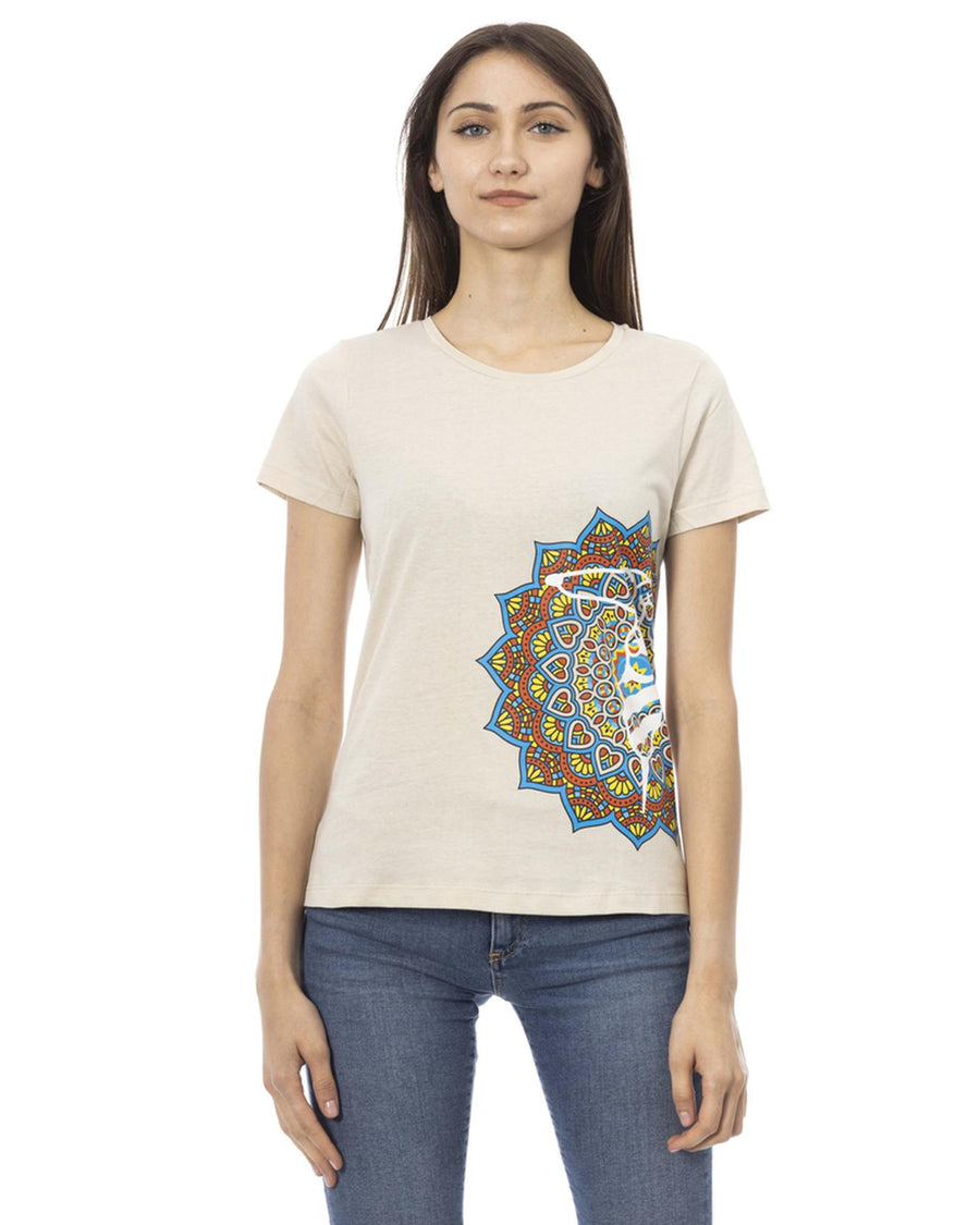 Short Sleeve T-shirt with Round Neck - Front Print 2XL Women