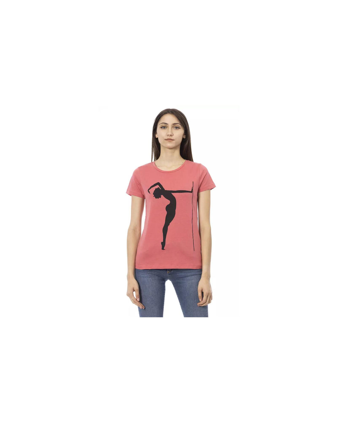 Round Neck Short Sleeve T-shirt with Front Print 2XL Women