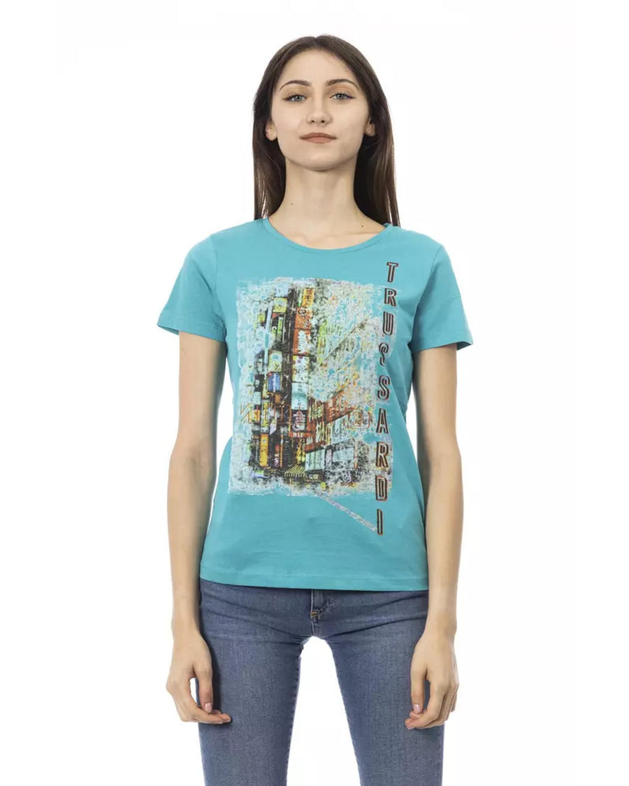 Short Sleeve Round Neck T-shirt with Front Print S Women