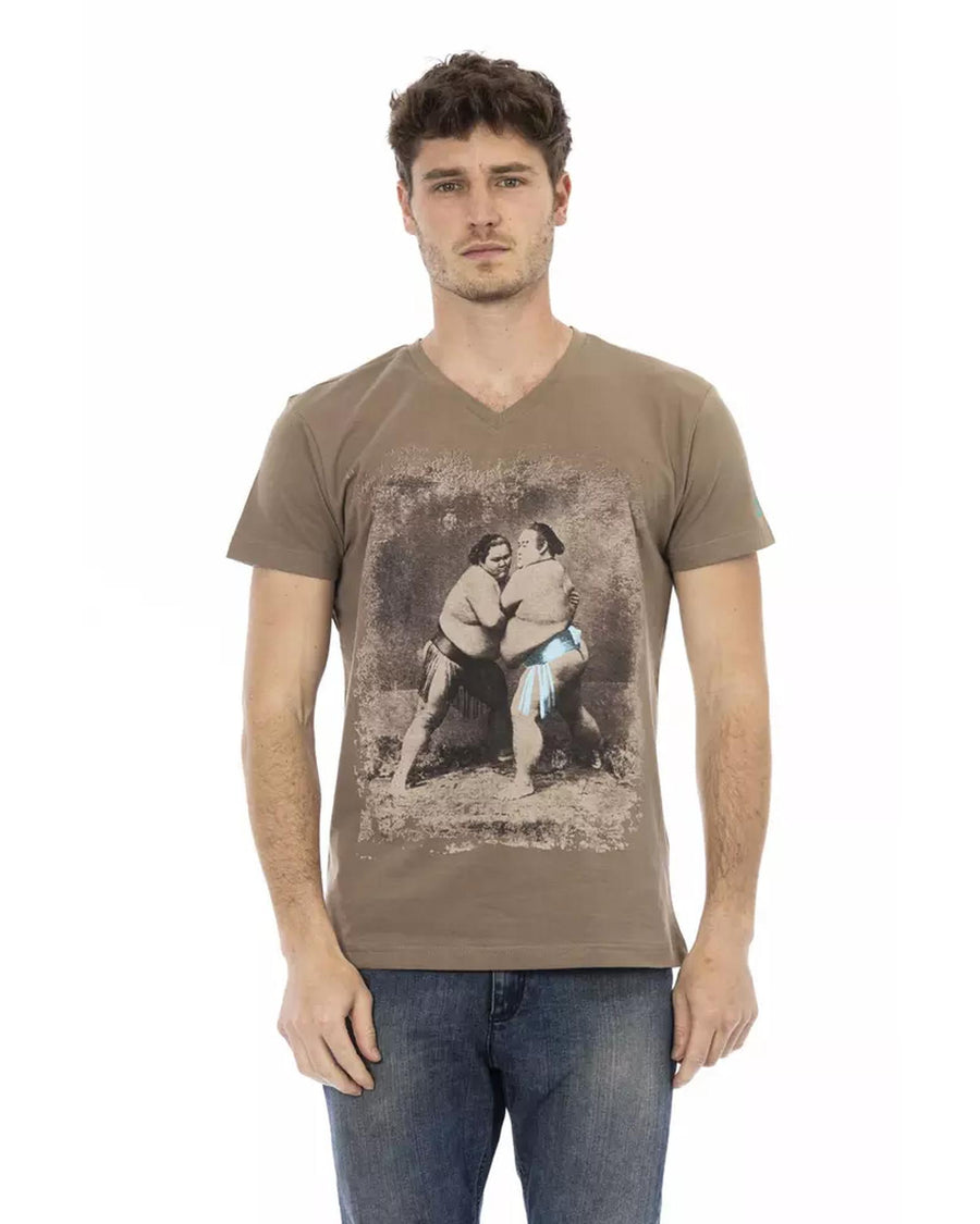 Short Sleeve V-Neck T-Shirt with Front Print S Men
