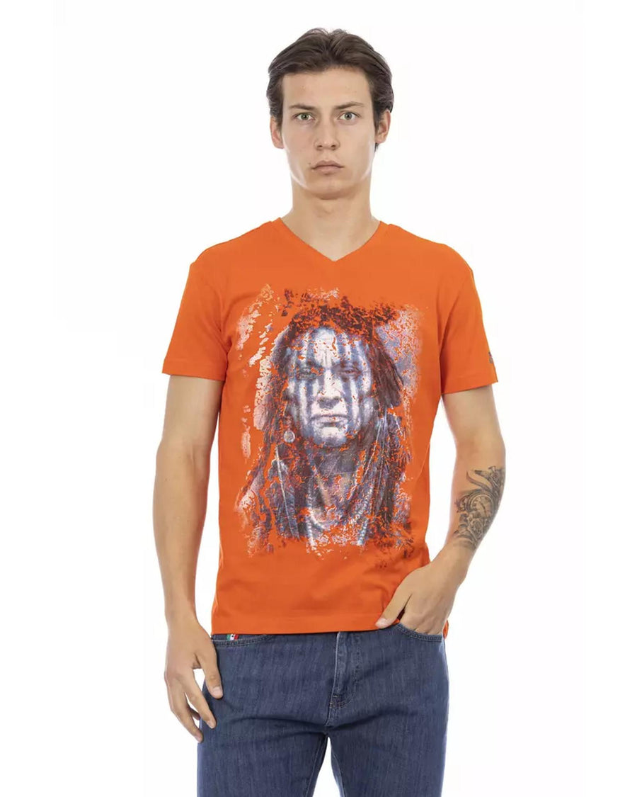 Short Sleeve V-Neck T-Shirt with Front Print S Men