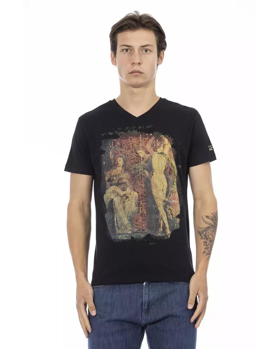 Short Sleeve V-Neck T-Shirt with Front Print 2XL Men