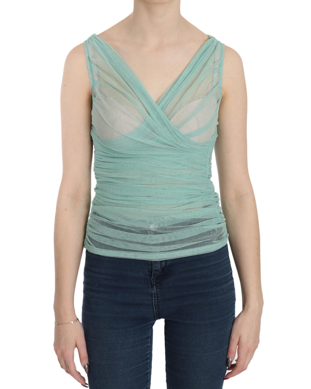 Sleeveless V-Neck Mesh Blouse Top with Logo Details 38 IT Women