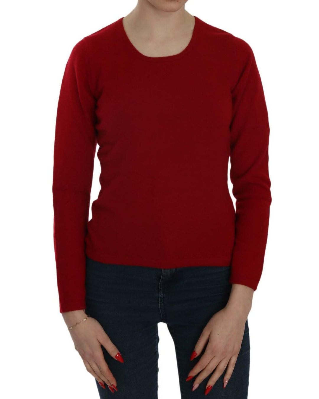 MILA SCHON Women's Red Round Neck Pullover Cashmere Sweater - S