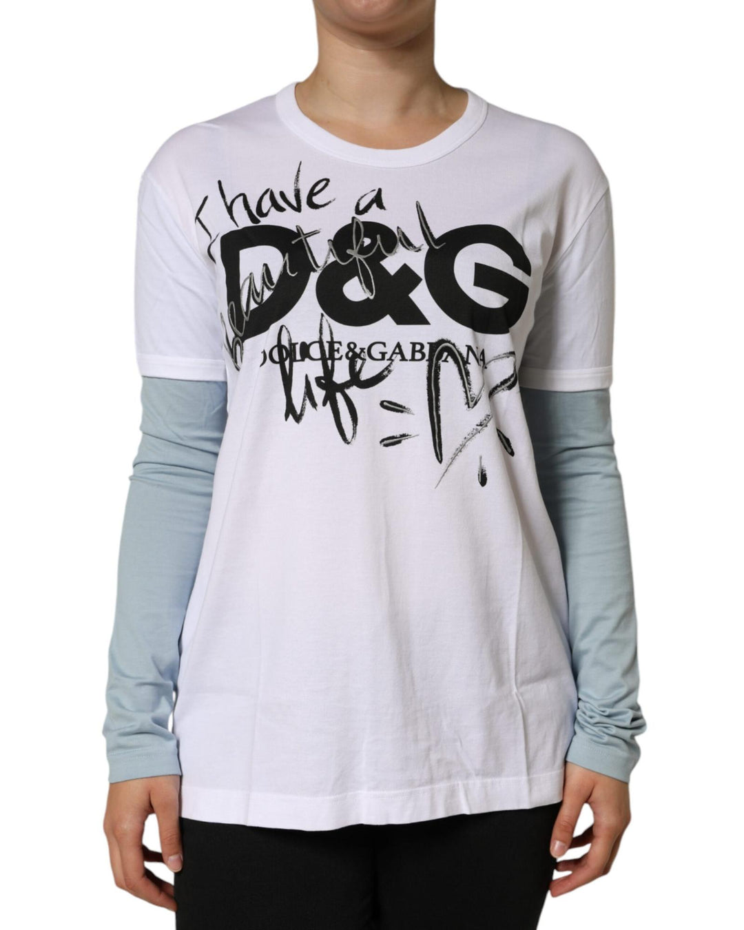 Dolce & Gabbana Women's White Cotton Logo Print Round Neck T-shirt - 42 IT
