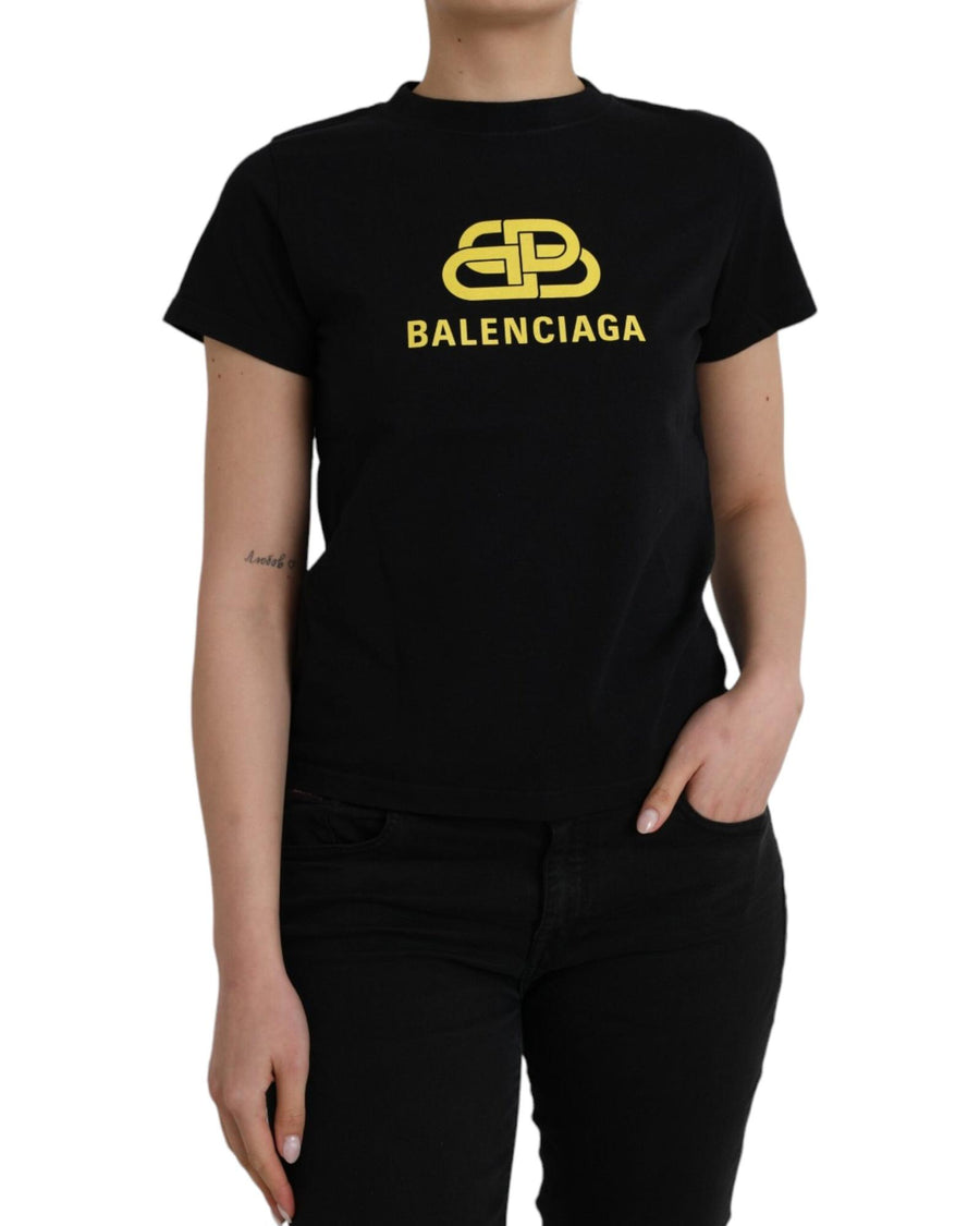 Balenciaga Women's Black Cotton Logo Crew Neck Short Sleeves T-shirt - L