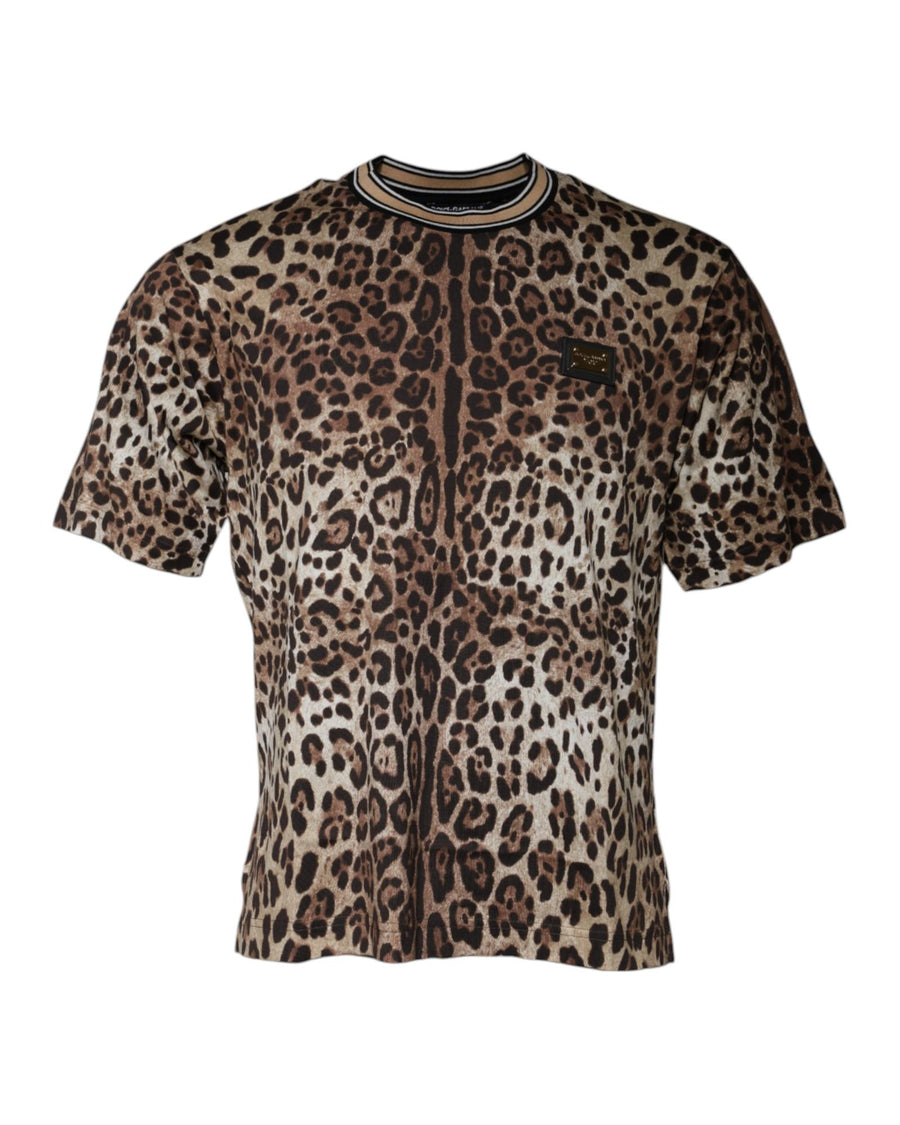 Dolce & Gabbana Men's Brown Leopard Crew Neck Short Sleeve T-shirt - 50 IT