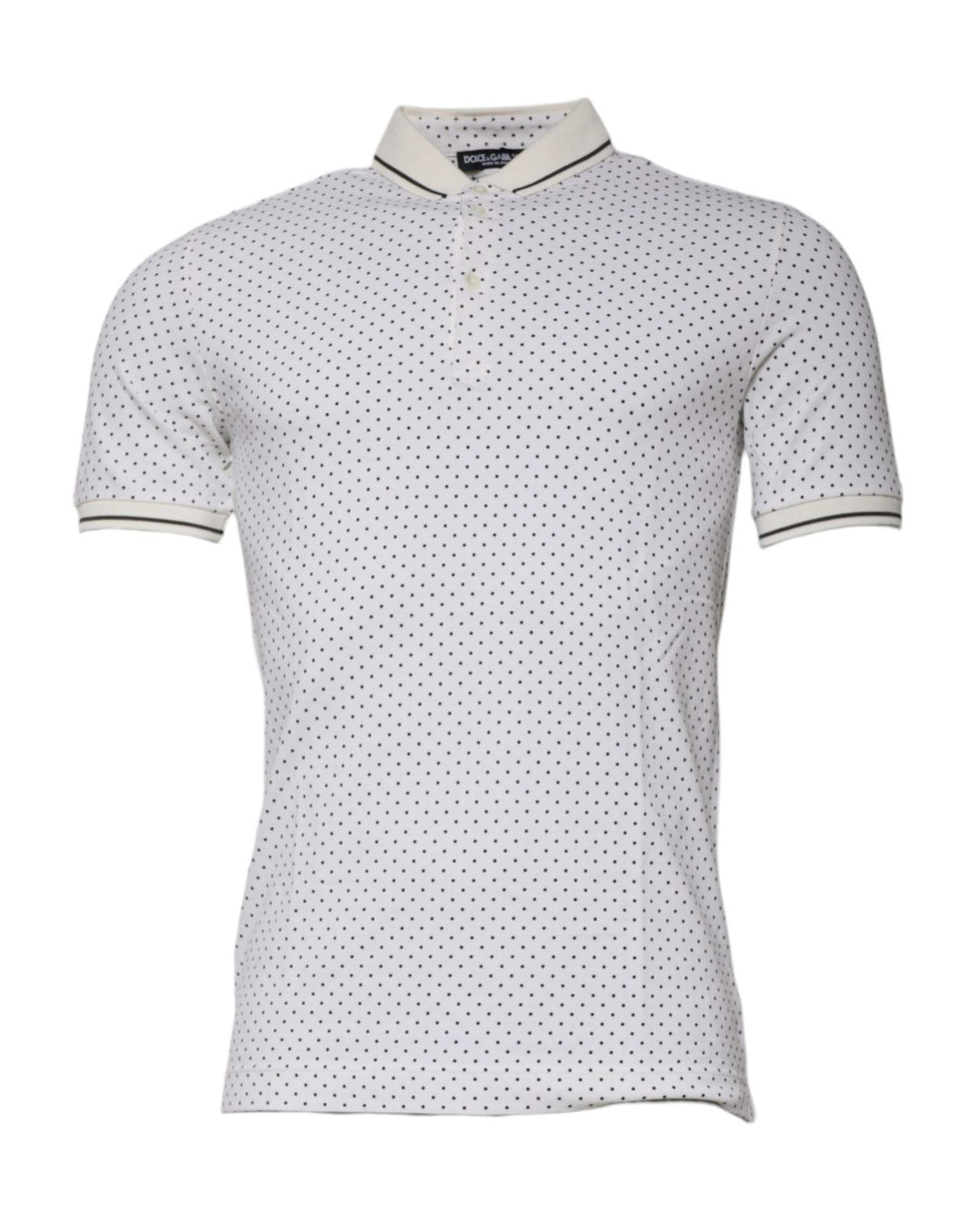 Dolce & Gabbana Men's White Polka Dot Cotton Collared Polo T-shirt - 46 IT