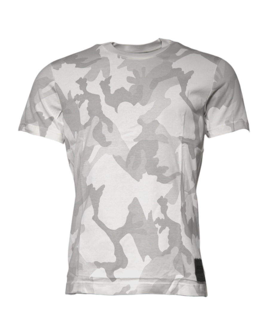 Dolce & Gabbana Men's White Gray Camouflage Cotton Crew Neck T-shirt - 44 IT