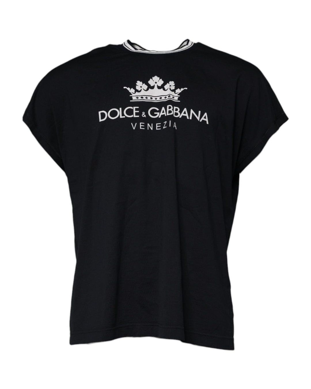 Dolce & Gabbana Men's Dark Blue Logo Crown Cotton Crew Neck T-shirt - 46 IT
