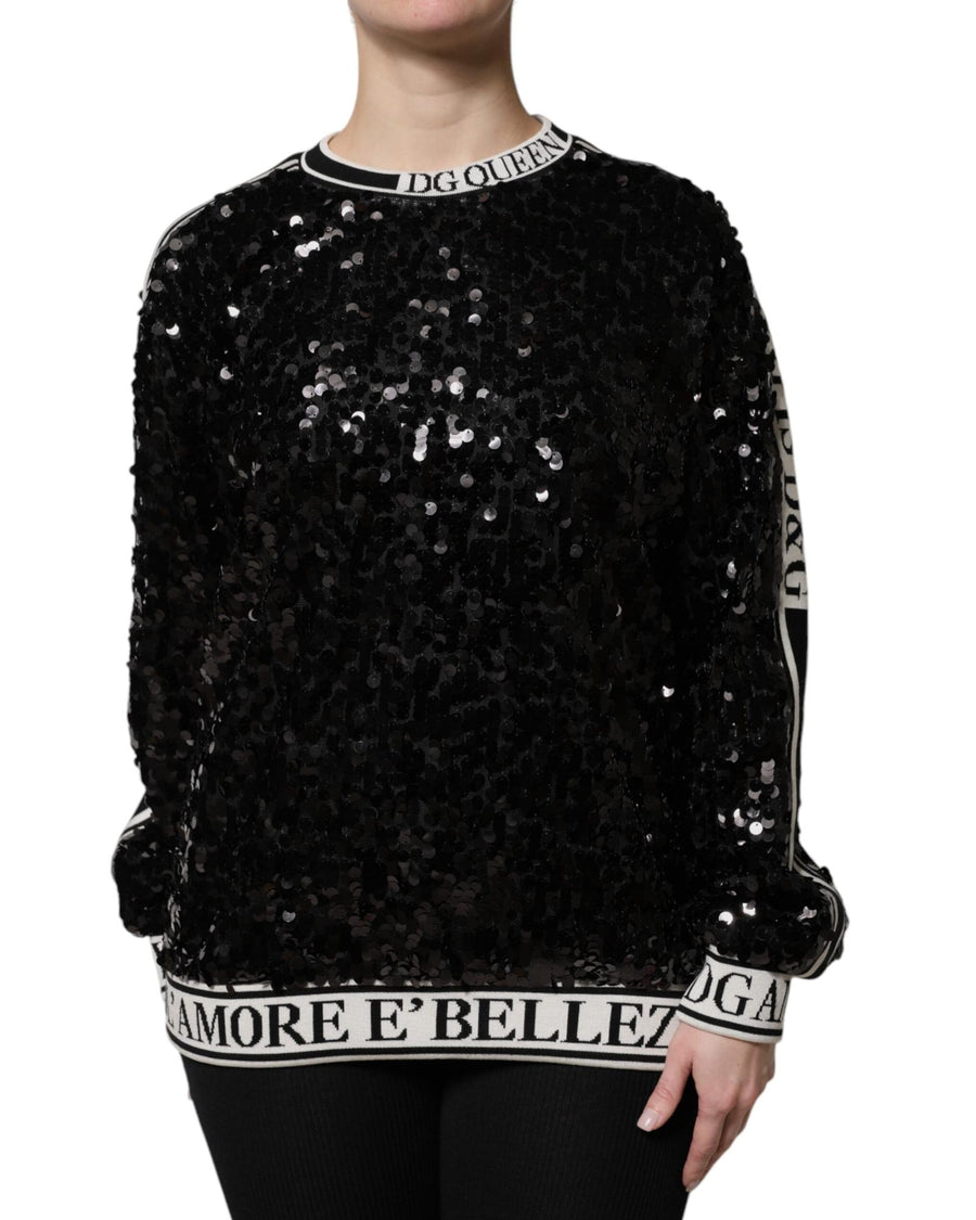 Dolce & Gabbana Women's Black DG Queen Sequin Pullover Sweater - 36 IT