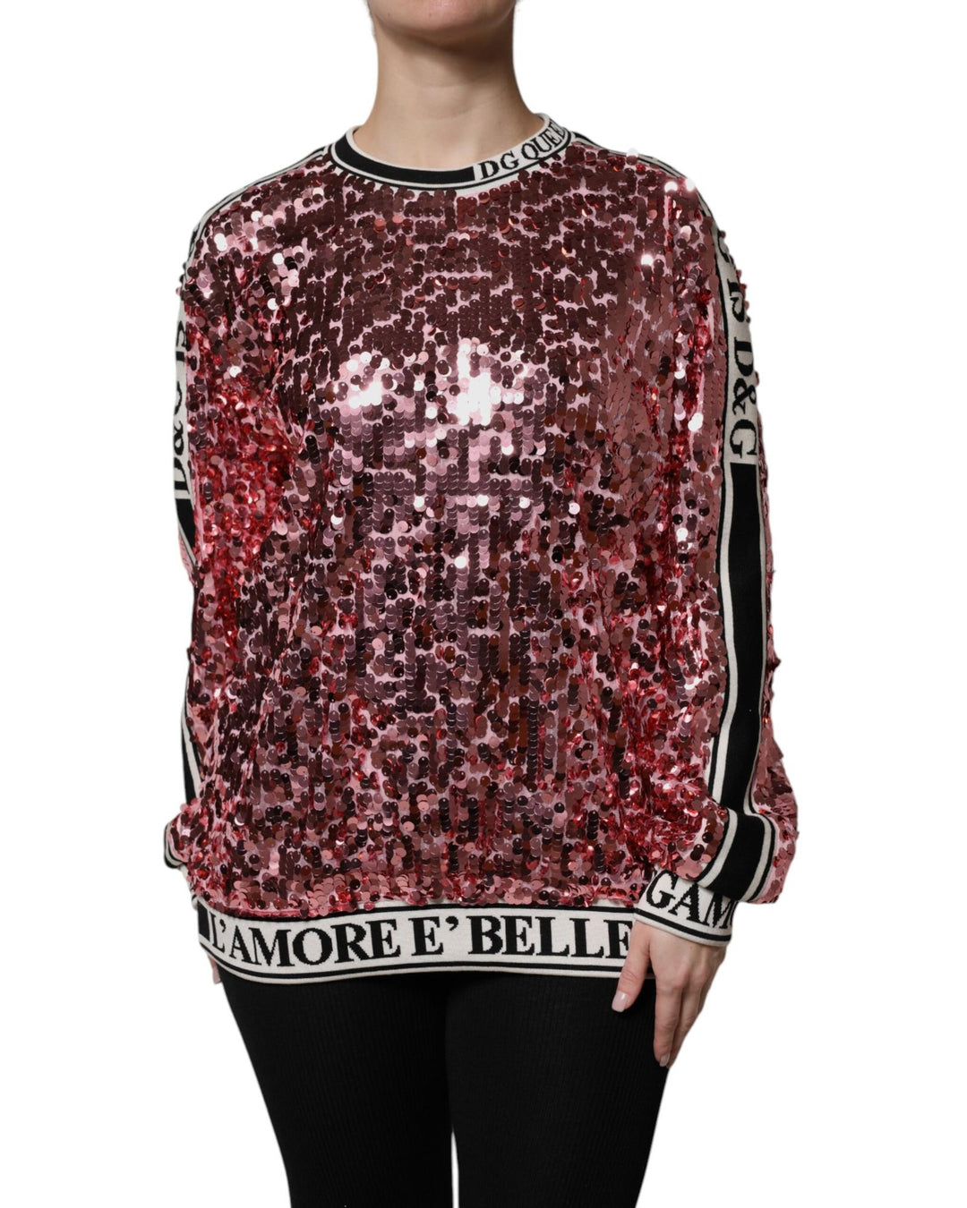 Dolce & Gabbana Women's Pink DG Queen Sequin Pullover Sweater - 40 IT
