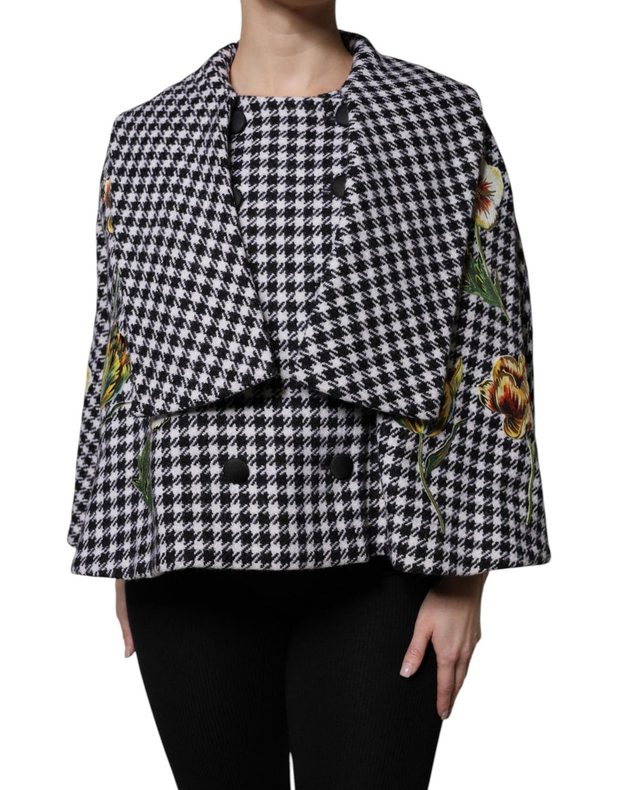 Dolce & Gabbana Women's Black White Monochrome Patterned Floral Cape Jacket - 38 IT
