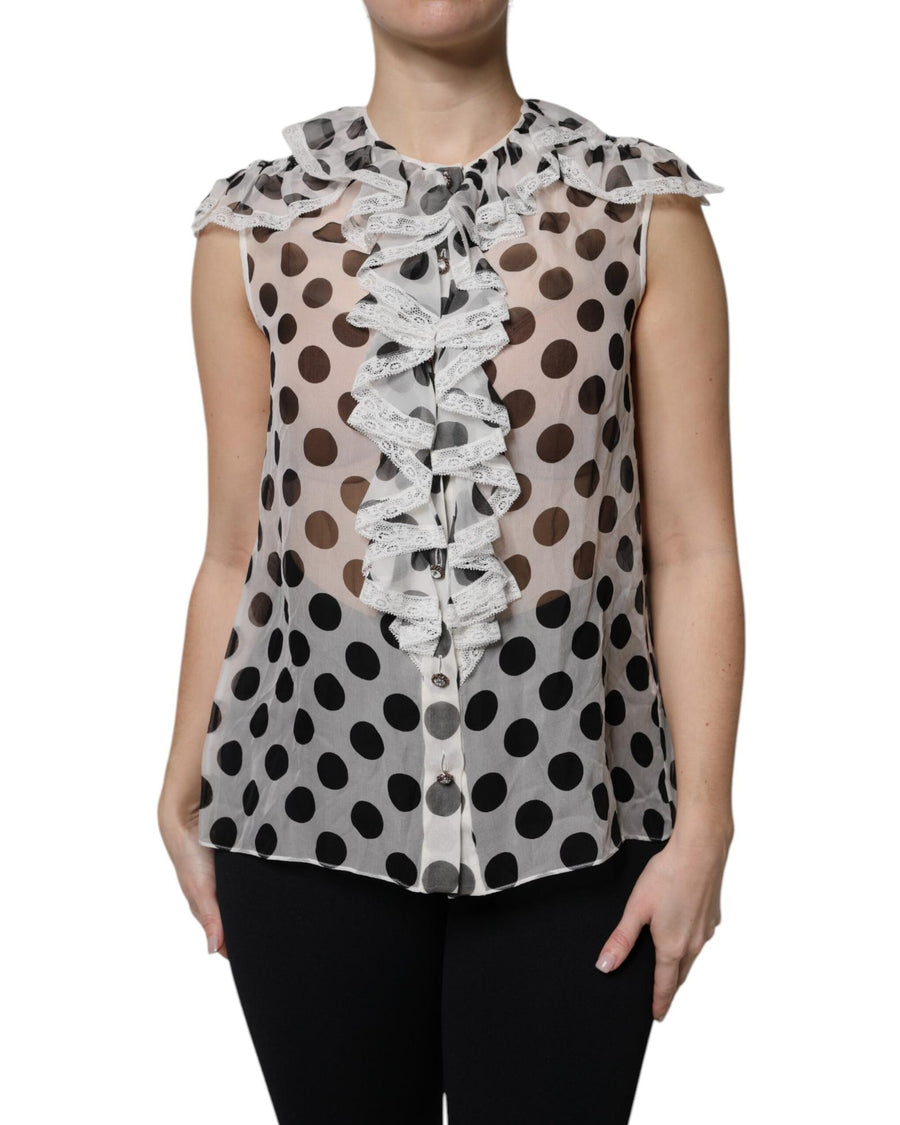 Dolce & Gabbana Women's White Black Polka Dot Cotton Sleeveless Top - 40 IT