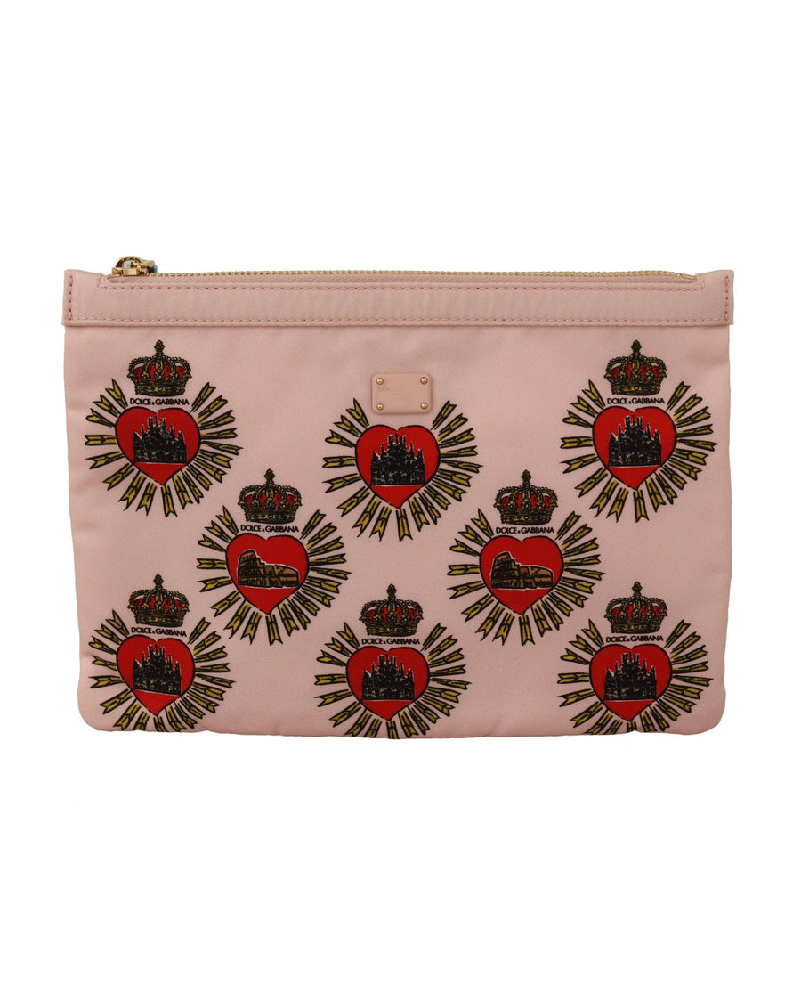 Dolce & Gabbana Women's Clutch Pink D&G Logo Devotion Heart Nylon Pouch Wallet - One Size