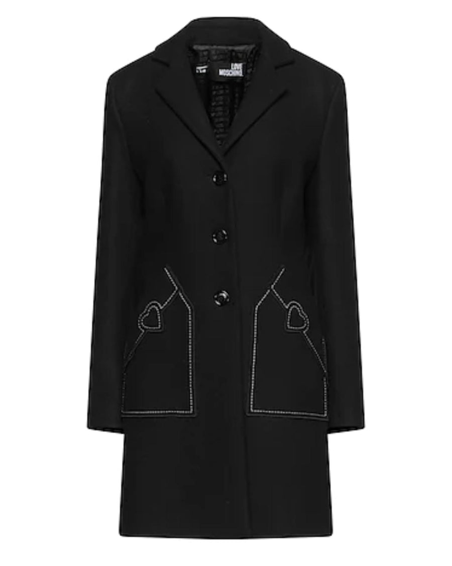 Love Moschino Wool Coat with Heart Embroidery 46 IT Women