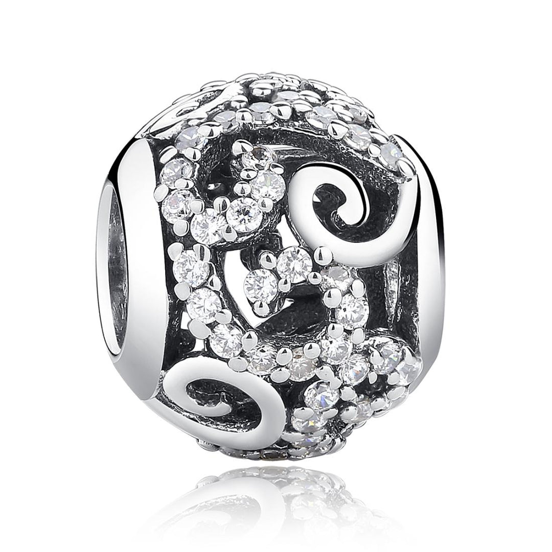 925 Sterling Silver Diamond Inlaid Bead Bracelet Accessory