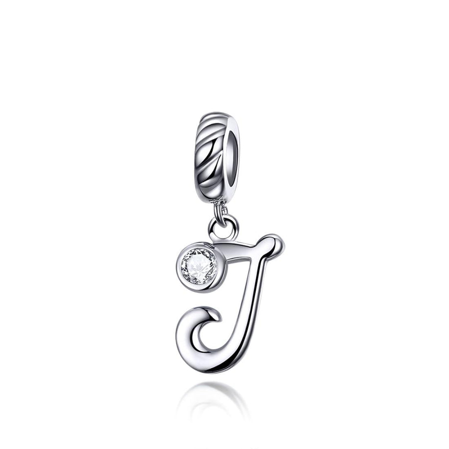 925 Sterling Silver Personalized Letter Pendant For Diy Bracelets & Necklaces Style - J