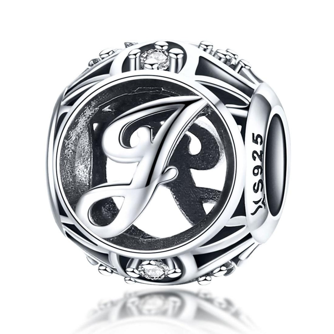 925 Sterling Silver 26 English Letter Beads For Diy Bracelets & Necklaces Style - J