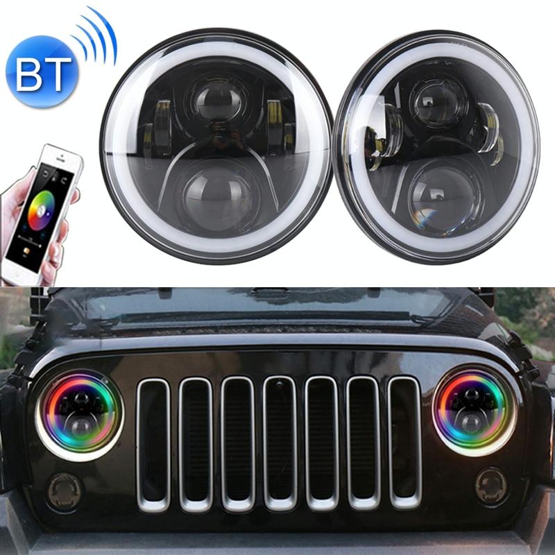 2 Pcs 7 Inch Dc12V 6000K - 6500K 50W Car Led Headlight Cree Lamp Beads For Jeep Wrangler / Harley Support App + Bluetoot