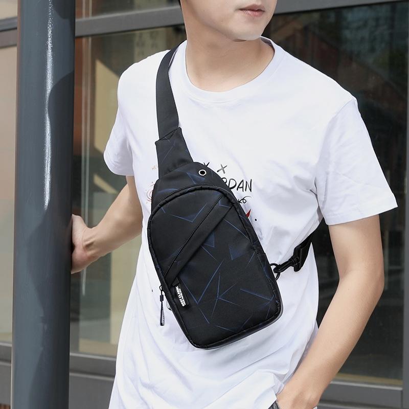 Men Oxford Cloth Chest Bag Line Blue Multi Purpose Sports Messenger Bag