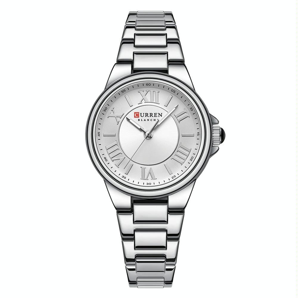 Waterproof Women Watch with Steel Strap - Casual Design - White Shell White