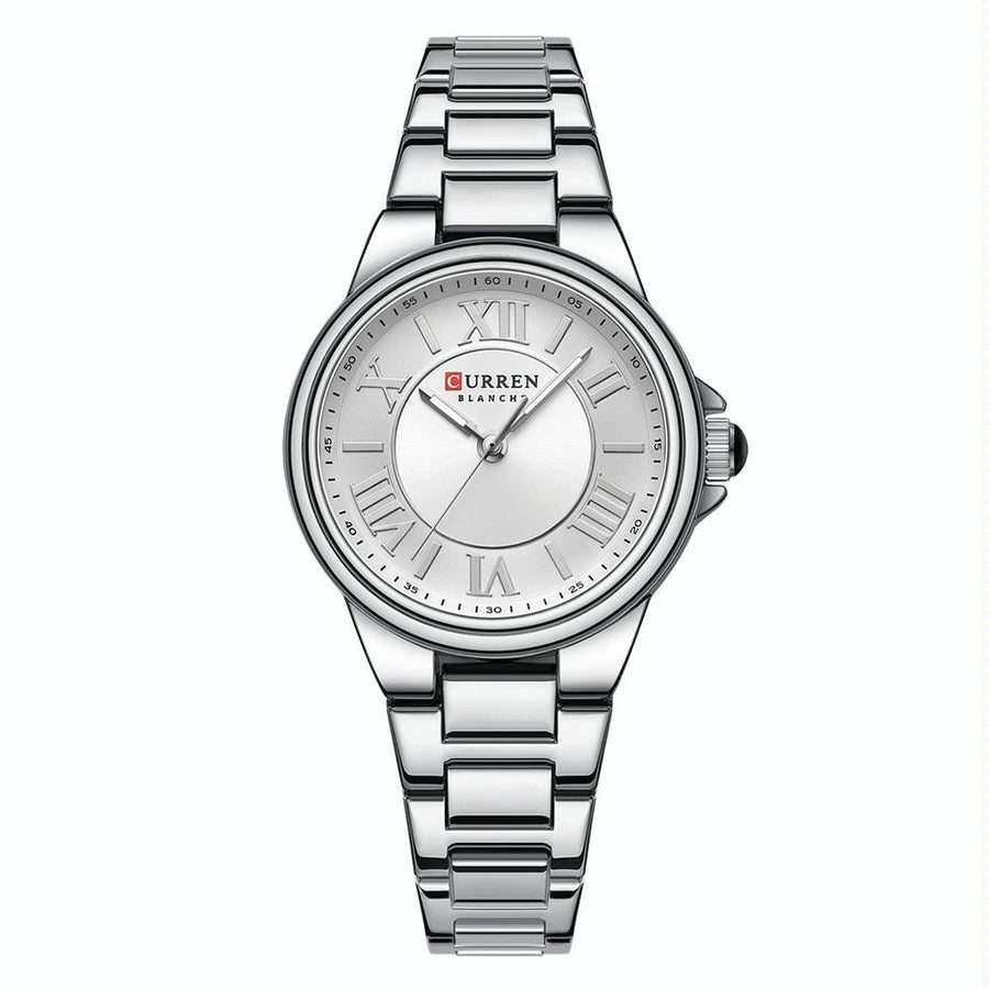 Waterproof Women Watch with Steel Strap - Casual Design - White Shell White