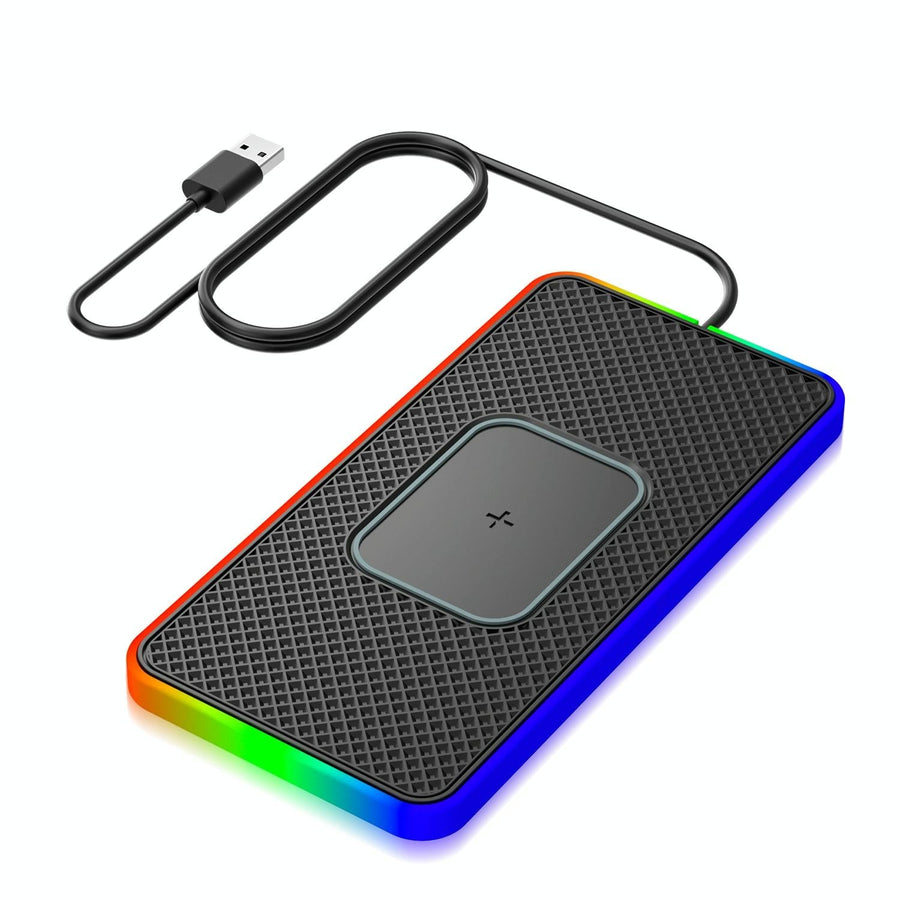 15w 2-in-1 Car Wireless Charger with Non-slip Mat and Colourful Light - 0.3m Usb Cable - Usb Cable 1M