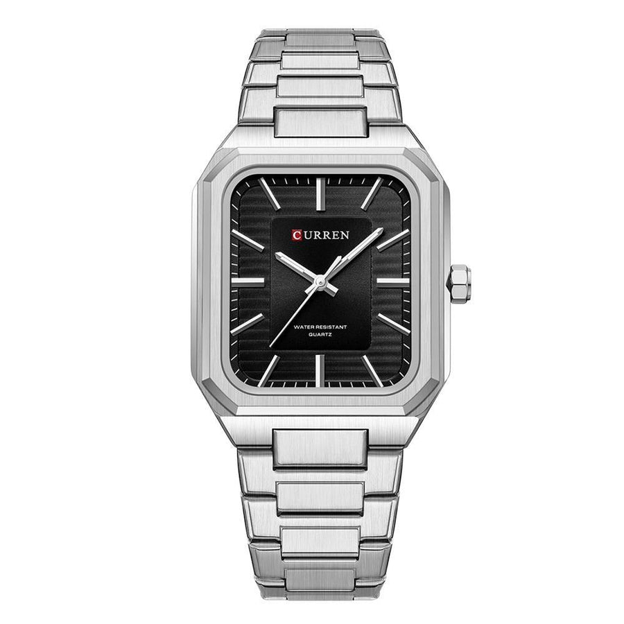 Square Steel Strap Men Quartz Watch - Business Style - White Shell Black