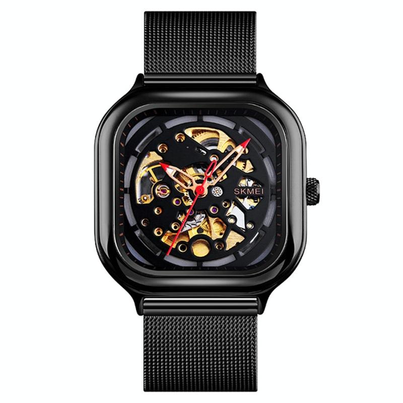 Men Automatic Tourbillon Watch with Mesh Strap - Black