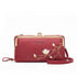 Black Embroidered Crossbody Wallet With Large Capacity - Wine Red