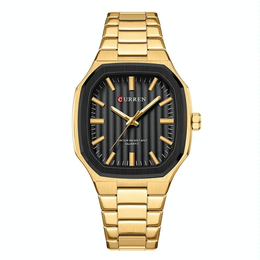 Men Quartz Watch with Steel Strap for Business - Golden Shell Black