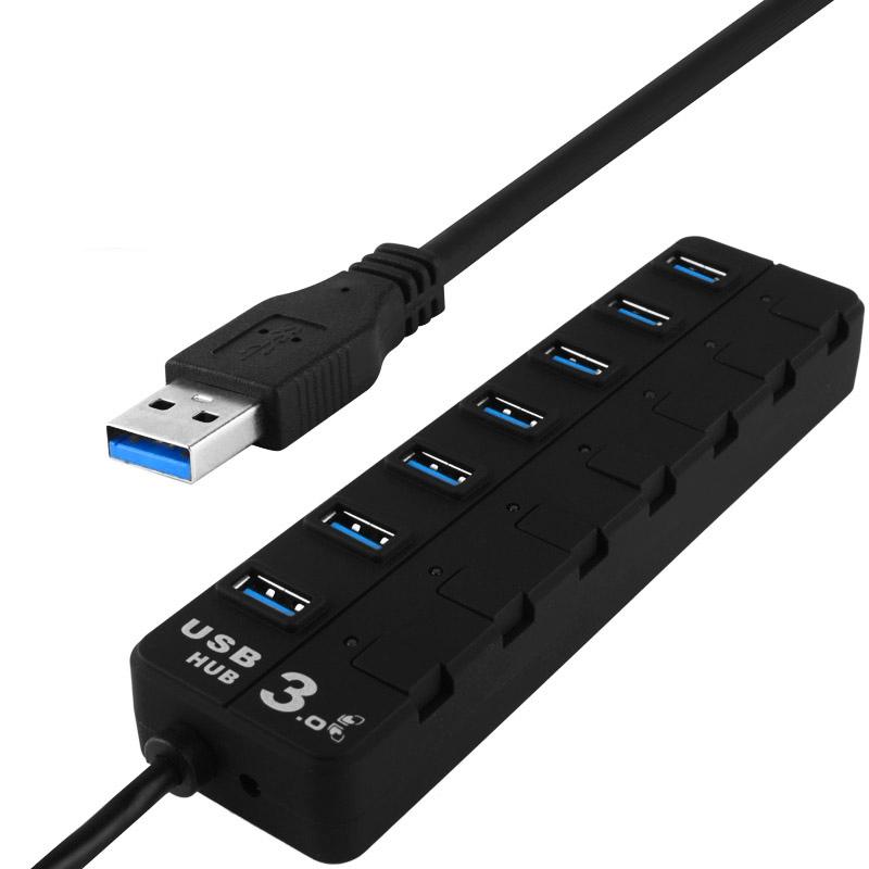 7-Port Usb 3.0 Hub With Individual Switches Black