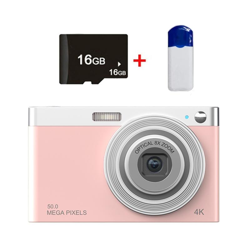 4k 8x Optical Zoom Telescopic Lens Digital Camera with Card Reader & 16g - Pink